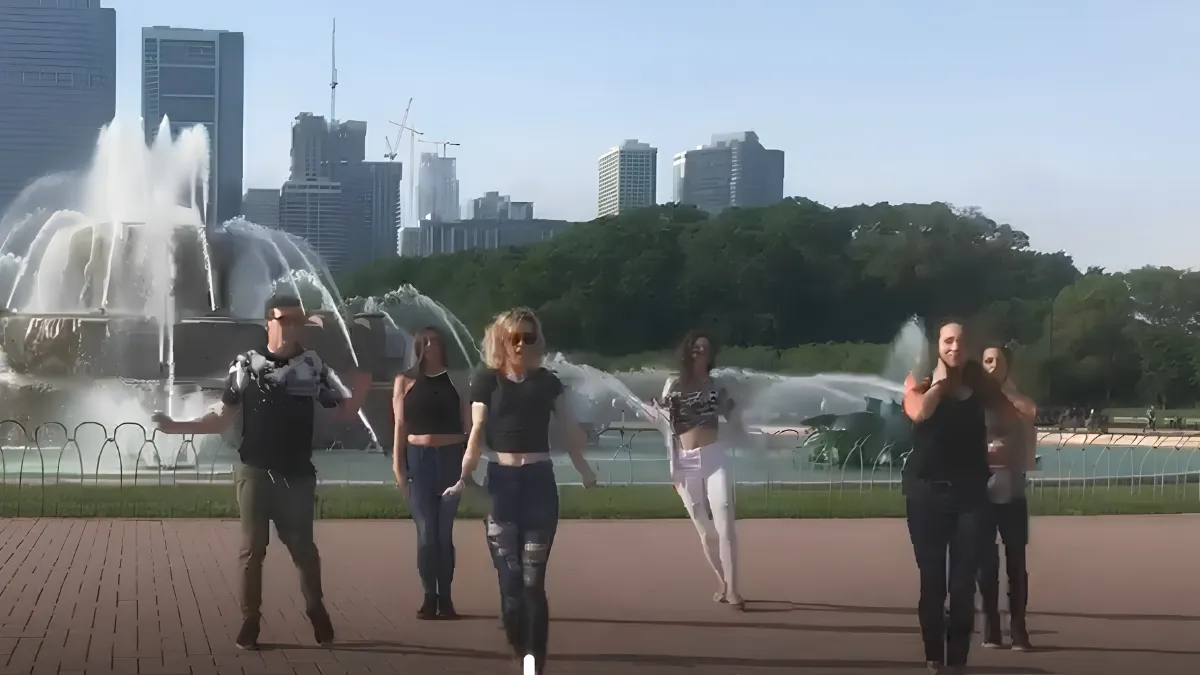 Hip hop dancers performing an energetic flash mob routine